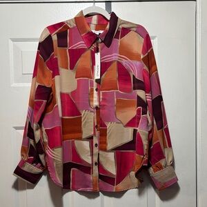 Chico's Abstract Patchwork Blouse - Pinks and Orange